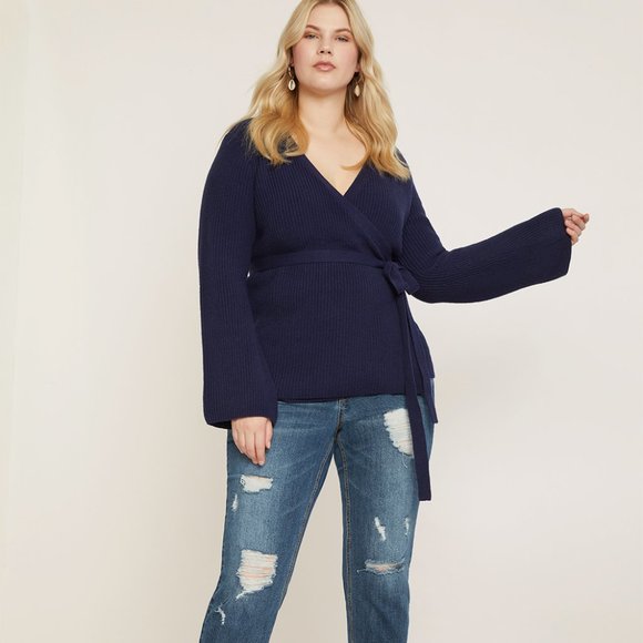 NWOT Eloquii Navy Knit Wrap Sweater - Picture 1 of 8